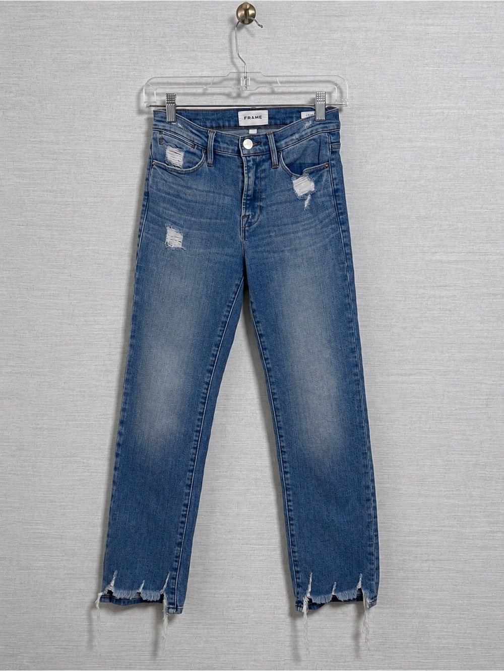 FRAME Le High Straight Laskey Rips Distressed Jeans Size 25